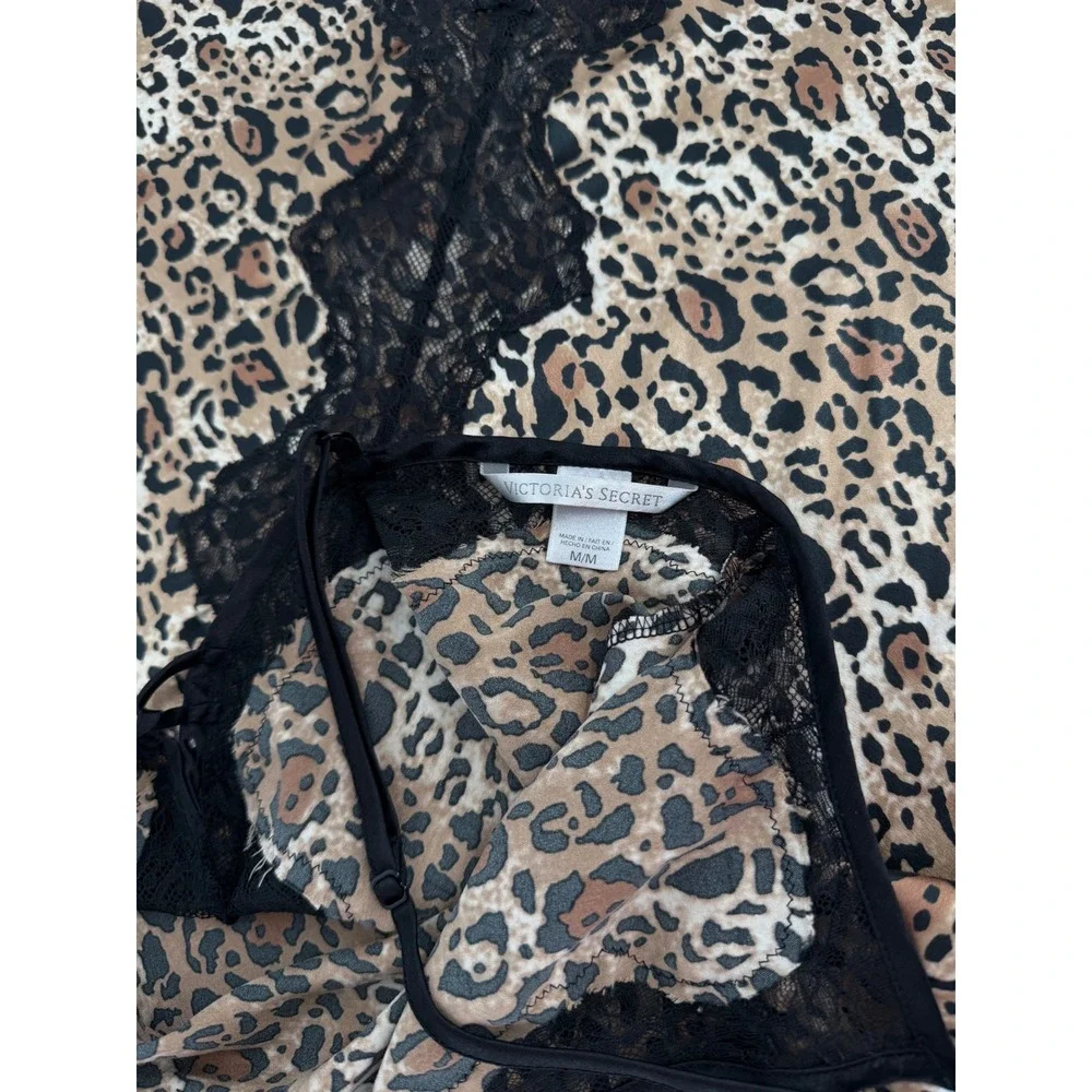 Victoria's Secret Leopard Print Satin Lace Trim Slip Dress Chemise Medium